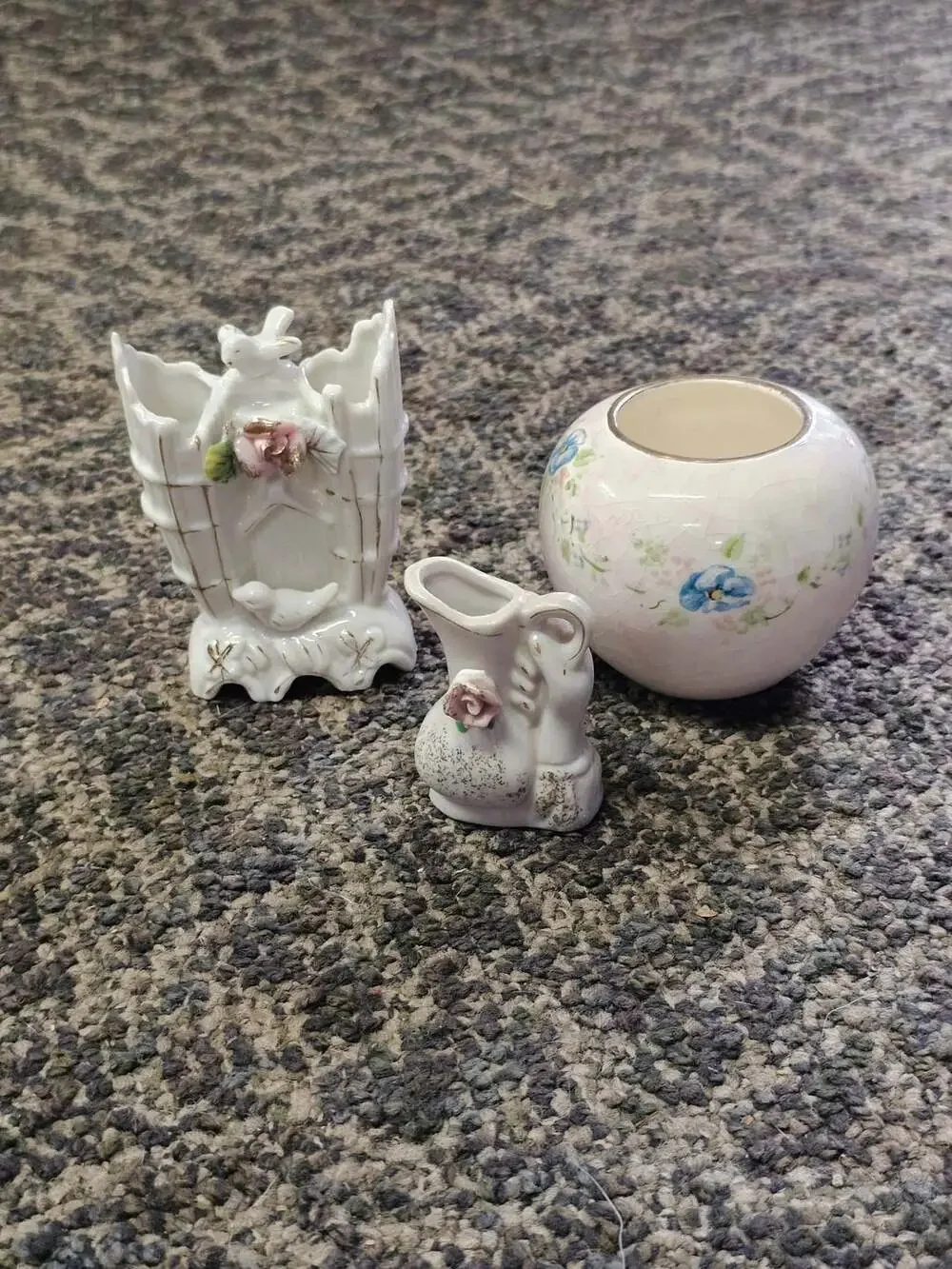 Vintage Japan Ceramic Bird And Floral Vase Set